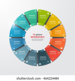 Pie Chart Circle Infographic Template With 12 Options. Business Concept. Vector Illustration.