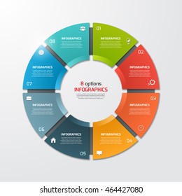 Pie chart circle infographic template with 8 options. Business concept. Vector illustration.