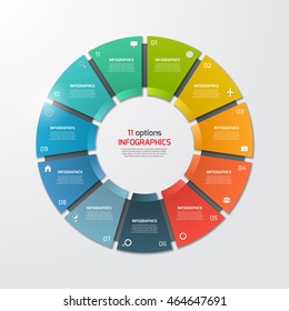 Pie chart circle infographic template with 11 options. Business concept. Vector illustration.