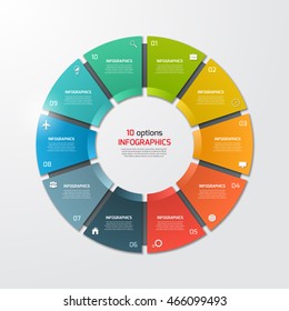 Pie chart circle infographic template with 10 options. Business concept. Vector illustration.