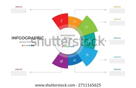 Pie chart circle infographic template with 7 options, steps, parts, segments. Business concept. marketing infographic vector illustration.