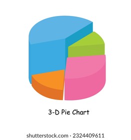 Pie chart clipart in 3D style. Pie graph flat vector isolated on white background. Data analysis, financial report, business analytics illustration. Infographic. Statistics graph. Pie chart icon.
