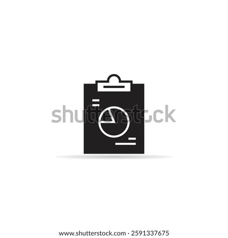 pie chart clipboard icon with shadow on white background