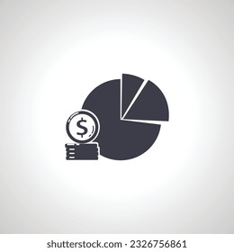 pie chart with coins icon. circle segment analyzing diagram icon