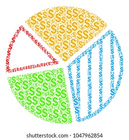 Pie Chart collage of dollars. Vector dollar symbols are combined into pie chart composition.