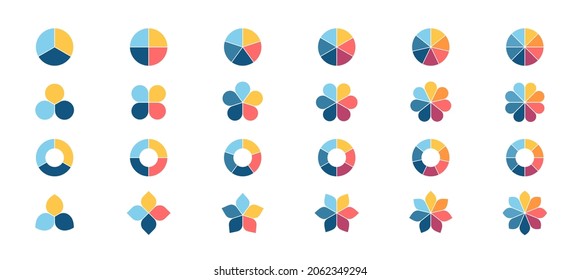 Pie chart collection. Circle charts for infographics, presentations, business visualization. Vector infographic templates.