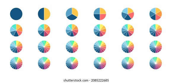 Pie chart collection. Circle charts for infographics, presentations, business visualization. Vector infographic templates.