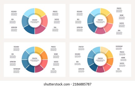 Colección de gráfico circular. Círculos para infografías, presentaciones, visualización de negocios. Plantillas de infografía vectorial.
