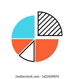 Pie chart color icon. Circle divided into parts. Diagram. Circular statistical graphic. Symbolic representation of information. Statistics data visualization. Isolated vector illustration
