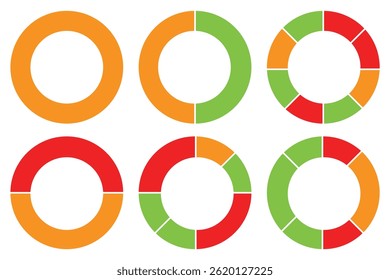 Pie chart color icons. Circle section graph. 1,2,3,4,5,6,7,8,9,10,11,12 segment infographic. Different color circles isolated. Segment slice sign. Infographic element round shape. Vector illustration