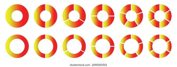 Pie chart color icons. Circle section graph. Wheel round diagram parts. pie charts data, pie charts infographic.  Different color circles. donut and pie chart.