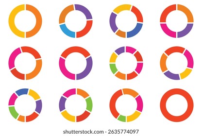 pie chart, color icons, segment, slice, sign, circle, section, graph, infographic,
 wheel, round, diagram, part, symbol, phase, circular, business, report, set, 
colorful, steps, process, cycle, flat,