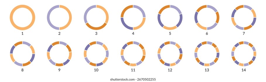 Iconos de color de gráfico circular o infografía de segmento o Ilustración vectorial de símbolo de parte de diagrama redondo de rueda