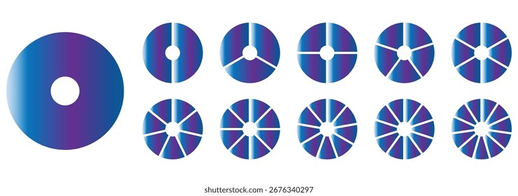 Pie chart color icons. Segment slice sign. Circle section graph. Pie chart set. Colorful diagram collection. Trendy infographic design with colorful circle diagram. Pizza or flower round cycle set. 