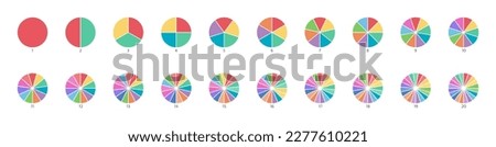 Pie chart color icons. Segment slice set. Circle section graph. 1,20,19,18,16,9 segment infographic. Wheel round diagram part. Three phase, six circular cycle. Geometric element. Vector illustration.