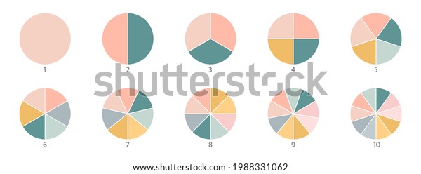 Pie chart color icons. Segment slice sign.\
Circle section graph. 1,2,3,4,5 segment infographic. Wheel round\
diagram part symbol. Three phase, six circular cycle. Geometric\
element.Vector\
illustration.