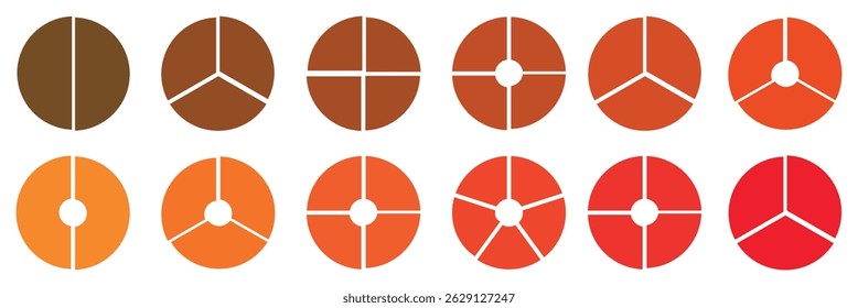 Iconos de color de gráfico circular.  Tres fases, seis ciclos circulares. Elemento geométrico.