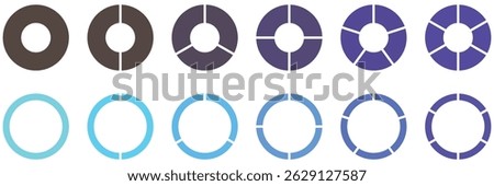 Pie chart color icons.  Three phase, six circular cycle. Geometric element.