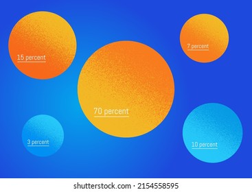 Pie chart of colored circles with various percentage against grain blue background. Financial statistics and business analytics concept. Vector infographics with text. 