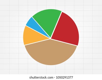 Pie chart colorful on grid line white gray background. circle round graph divide