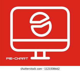 PIE CHART IN COMPUTER. MONITOR VECTOR ICON 