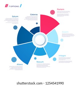 Pie chart concept with 7 parts. Vector template for web, presentations, reports, visualizations.