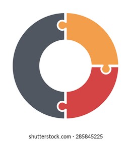 Pie chart consists of three colored puzzles. Template infographics.