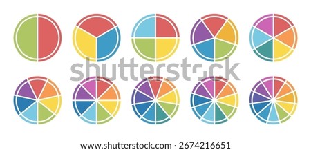 Pie chart for dashboard UI. Infographic chart with color segments. Business education diagram. Divided circle illustration. Data analysis icon. Round diagram template