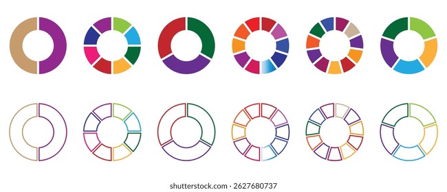 Pie chart for data analysis, business presentation, Circle icons for infographic. Vector illustration. Colorful diagram collection. 
