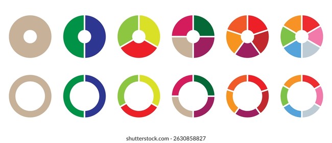 Pie chart for data analysis, business presentation,  Pie and Circle chart, circle sections and round donuts chart pieces. Different color circles isolated. Infographic element round shape.