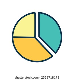 Kreisdiagramm-Datenanalyse. Dreiteiliges Kreisdiagramm zur Darstellung von Datensegmenten. Stellt Division, Zuordnung oder Verteilung dar.