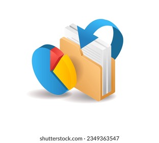 pie chart data server folders isometric illustration