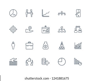 Pie chart, Chart pie, Data, Solution, Business analytics graphics, Mobile stock data, Connected Money, Debt, Service, Line chart outline vector icons from 20 set