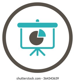 Pie Chart Demonstration vector icon. Style is bicolor flat circled symbol, grey and cyan colors, rounded angles, white background.