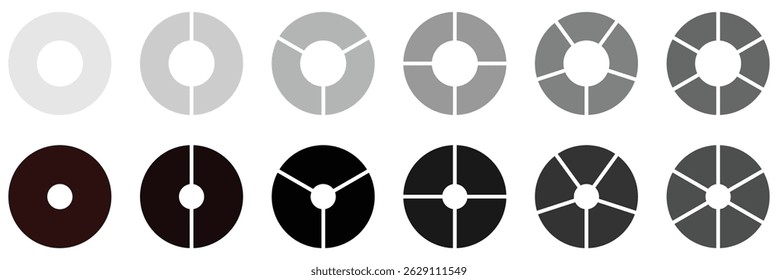 Gráfico de pizza para design de apresentação de ciclos, etapas ou estágios. Gráficos de diagrama colorido sobre fundo branco.