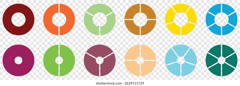 Gráfico de pizza para design de apresentação de ciclos, etapas ou estágios. Gráficos de diagrama colorido sobre fundo branco.