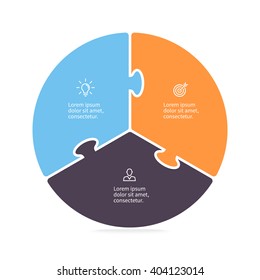 Pie chart, diagram with 3 steps, options.