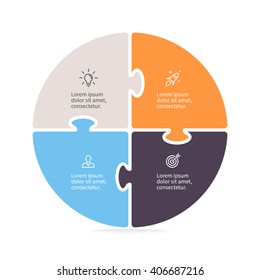 Pie chart, diagram with 4 steps, options.