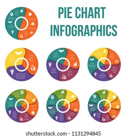 Pie chart diagram data Elements For Template infographic. Infographics for 2, 3, 4, 5 ,6, 7, 8 positions. Set of business icons.