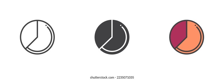 Pie chart diagram different style icon set. Line, glyph and filled outline colorful version, circular statistical graphic outline and filled vector sign. Symbol, logo illustration. Vector graphics