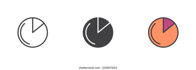 Pie chart diagram different style icon set. Line, glyph and filled outline colorful version, circular statistical graphic outline and filled vector sign. Symbol, logo illustration. Vector graphics