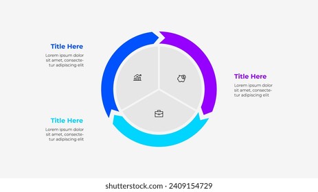 Pie chart diagram divided into 3 parts. Cycle arrows infographic template