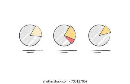 Pie chart diagram icons for representing statistics isolated on white background. Vector illustration with tree pie charts with different ratio