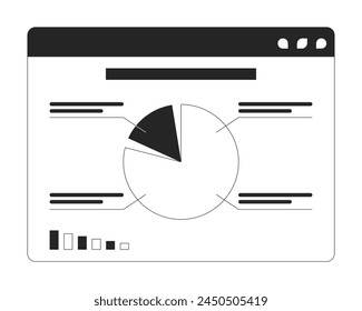 Pie chart diagram on website 2D linear cartoon object. Business data analytics tool isolated line vector element white background. Accounting computer software monochromatic flat spot illustration