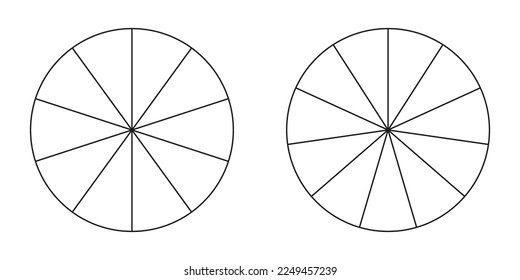 Gráfico circular, conjunto de diagramas, diez y once secciones o pasos. Iconos de círculo para infografía, presentación, diseño web, interfaz de usuario. Gráfico de negocios simple.