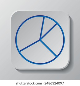 Pie chart, diagram simple icon vector. Flat design. Paper cut design. Cutted blue symbol with shadow. Gray badge button, gray background.ai