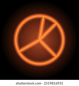 Pie chart, diagram simple icon vector. Flat design. Orange neon on black background.ai