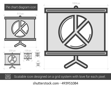 Pie chart diagram vector line icon isolated on white background. Pie chart diagram line icon for infographic, website or app. Scalable icon designed on a grid system.