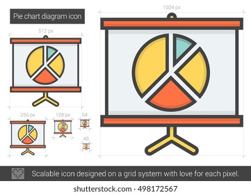 Pie chart diagram vector line icon isolated on white background. Pie chart diagram line icon for infographic, website or app. Scalable icon designed on a grid system.
