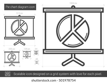 Pie chart diagram vector line icon isolated on white background. Pie chart diagram line icon for infographic, website or app. Scalable icon designed on a grid system.